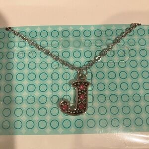 Elegant Silver Necklace with Pink 'J' Pendant